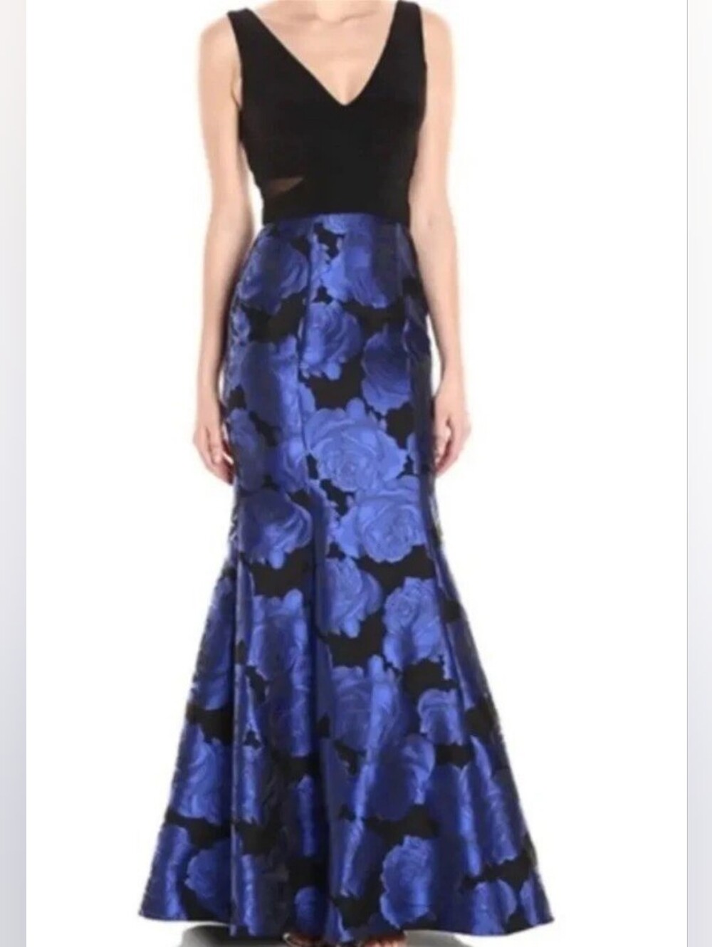 Xscape Floral Mermaid Gown Jacquard Gown Women's Mesh Black Blue